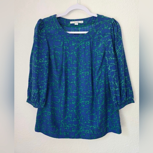 Boden silk blend patternerd 3/4 Sleeve blouse, Blue and Green, Size 8R - Picture 1 of 6